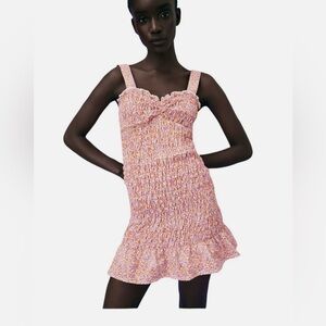 Zara Summer Sundress Orange Floral Size Medium Strappy Lace Detail